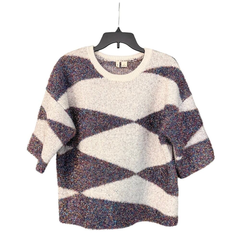 Anthro Moth Sparkle Geo Sweater XS Metallic Striped Cozy Soft Knit